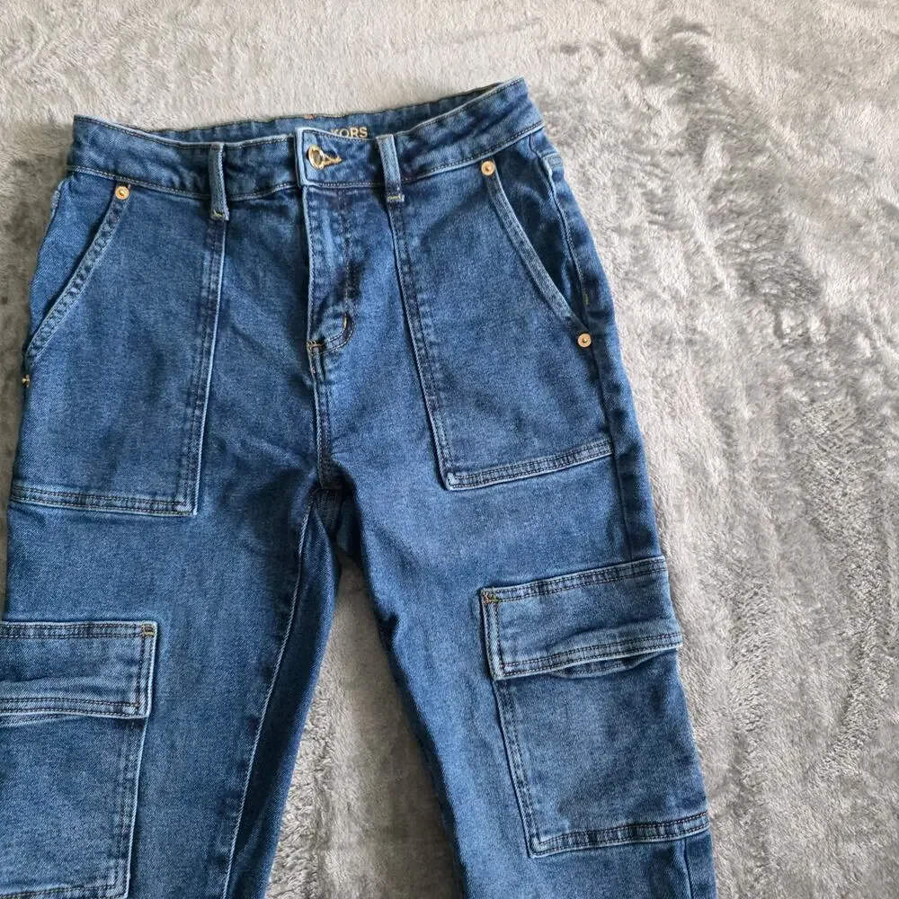 Michael Kors Cargo Skinny Jeans Women's Size 4P Blue Stretch Denim